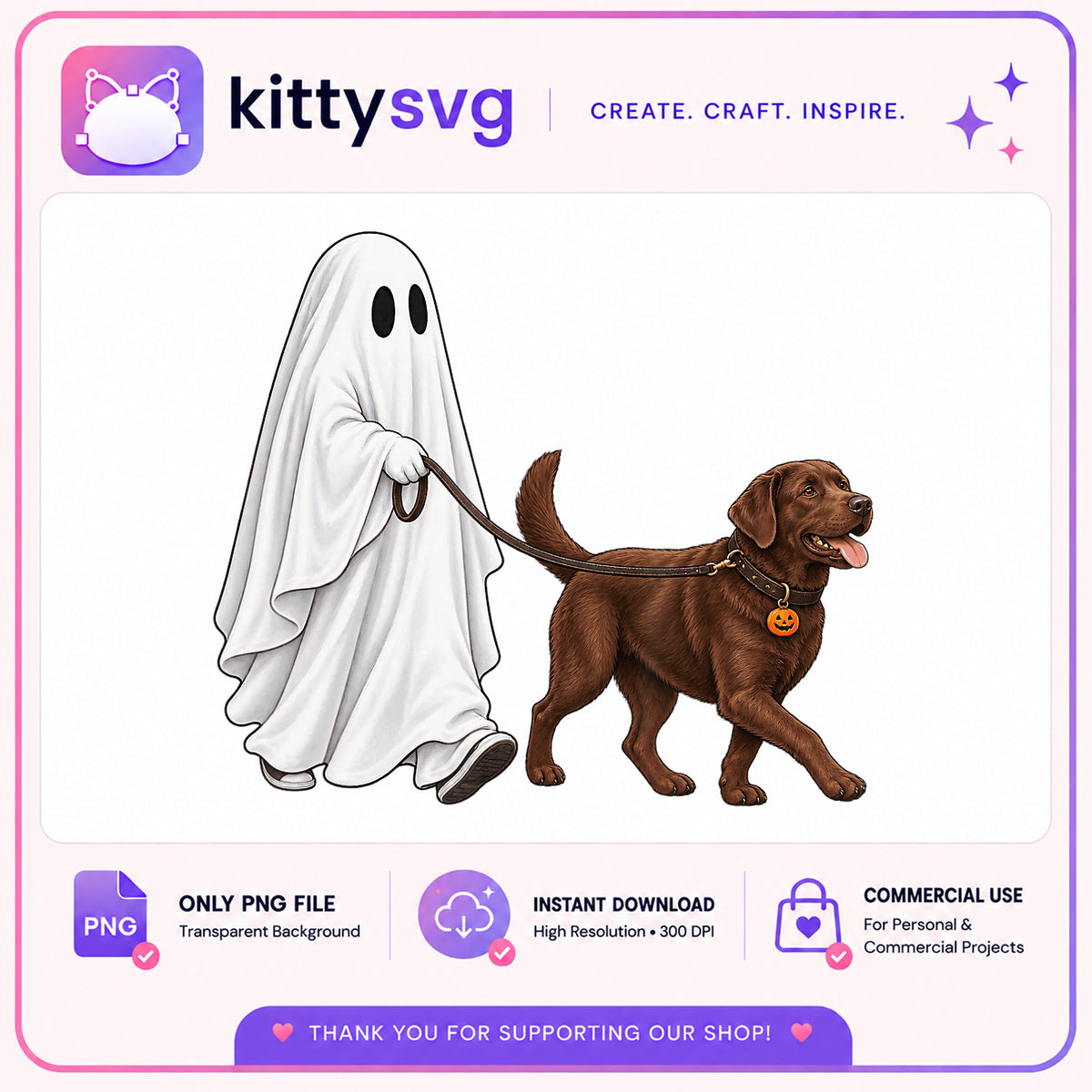 Ghost Walking Dog PNG, Halloween Ghost Clipart, Dog Lover PNG
