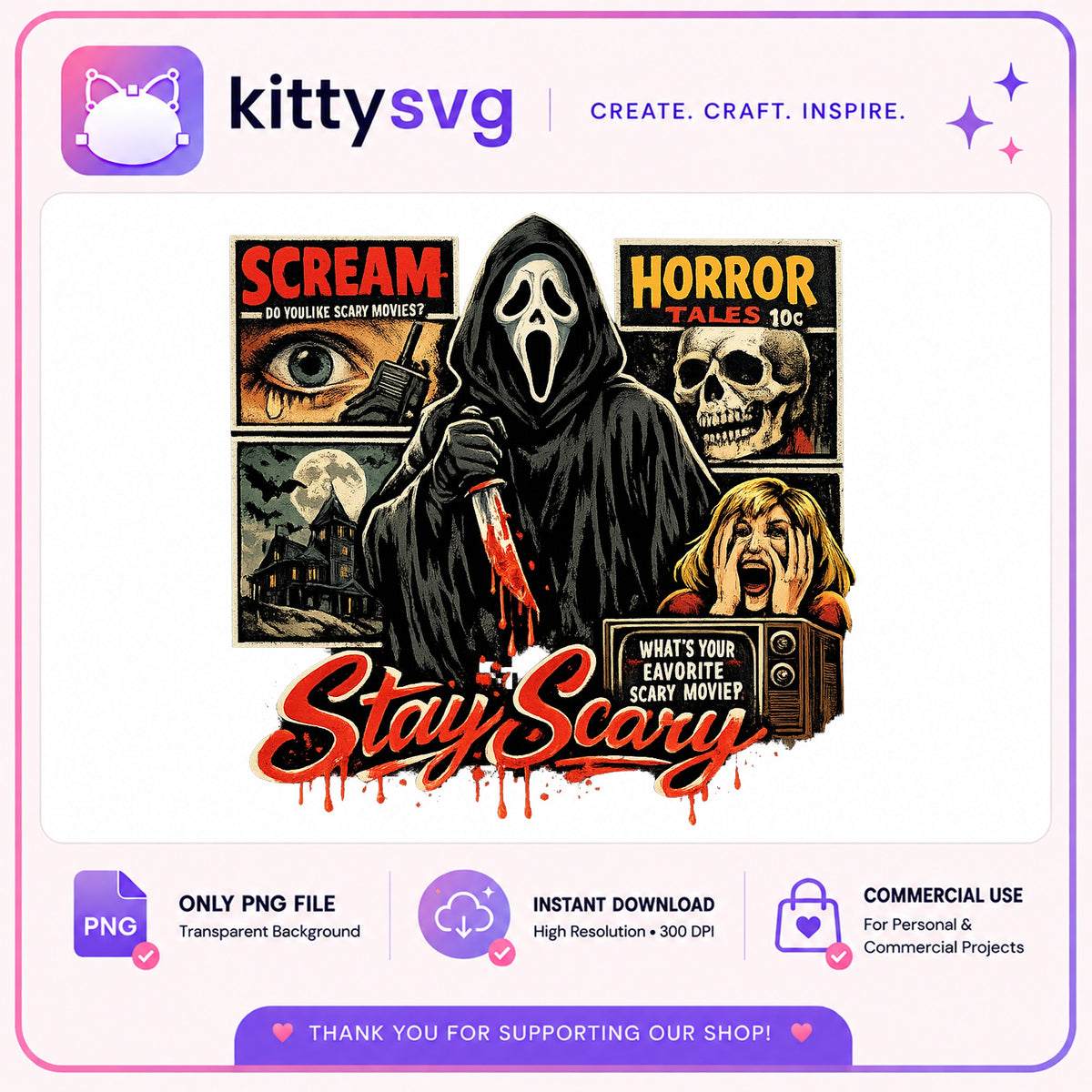 Ghostface Stay Scary Horror PNG, Scream Movie PNG, Halloween PNG