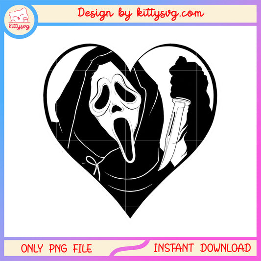 Ghostface and knife horror heart design png, scream cartoon png