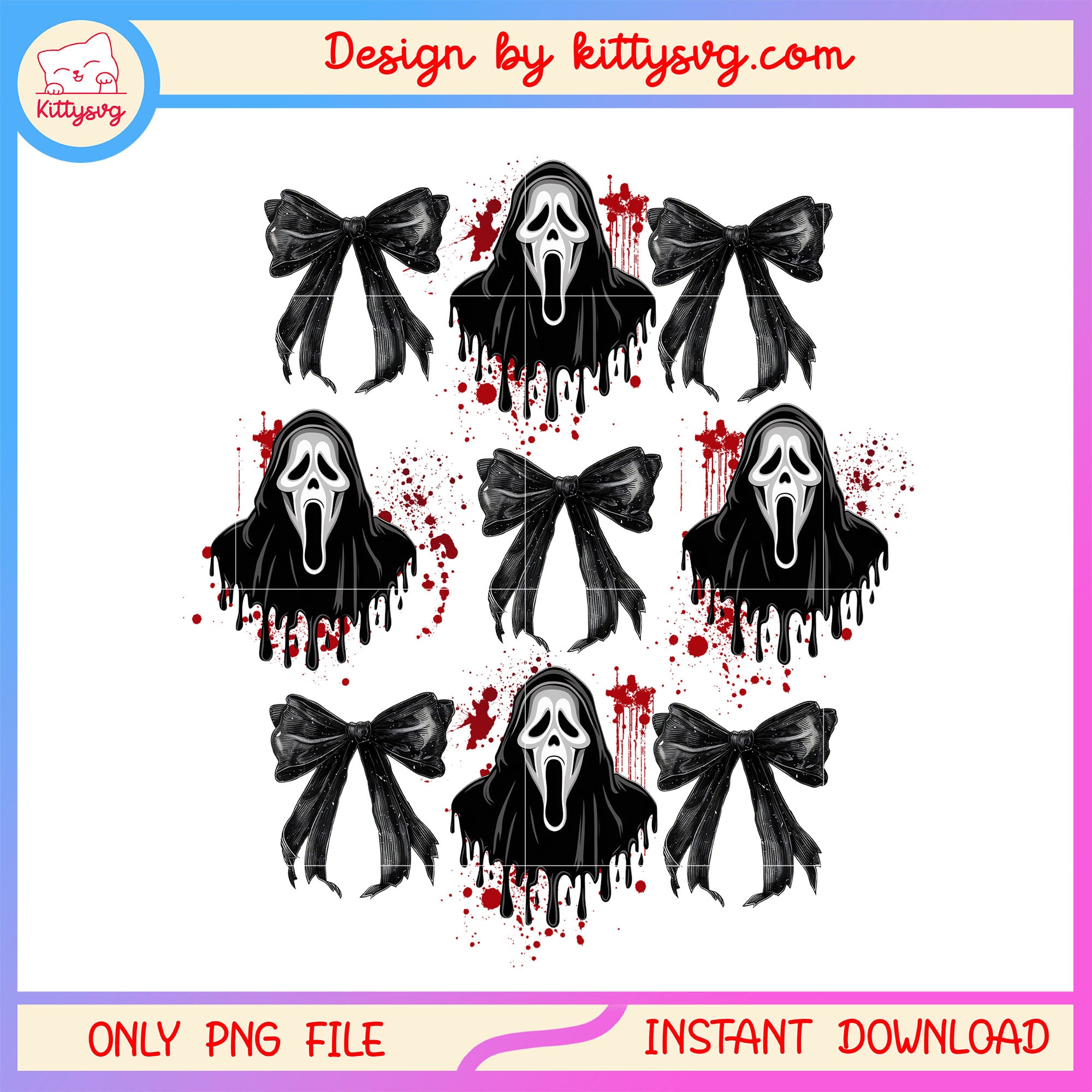 Ghostface black bow png, black bow halloween png, spooky bow png – Kittysvg