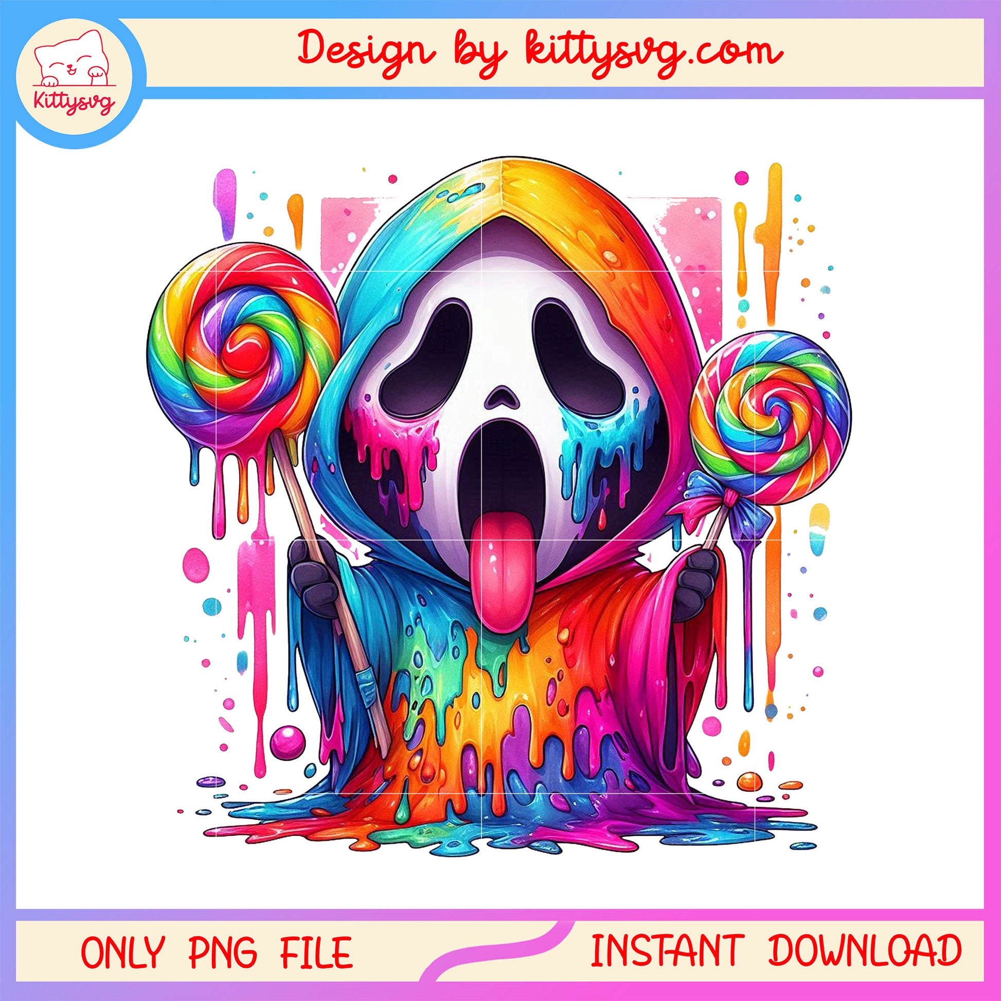 Ghostface holding lollipop neon splash effect png, horror candy png