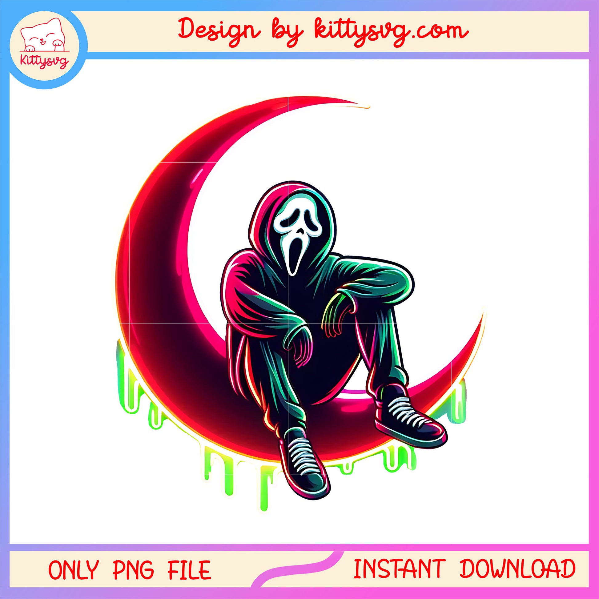 Ghostface moon neon halloween design png, halloween horror nights png