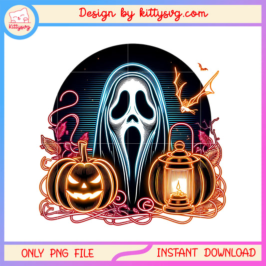 Ghostface pumpkin halloween design png, ghostface halloween character png