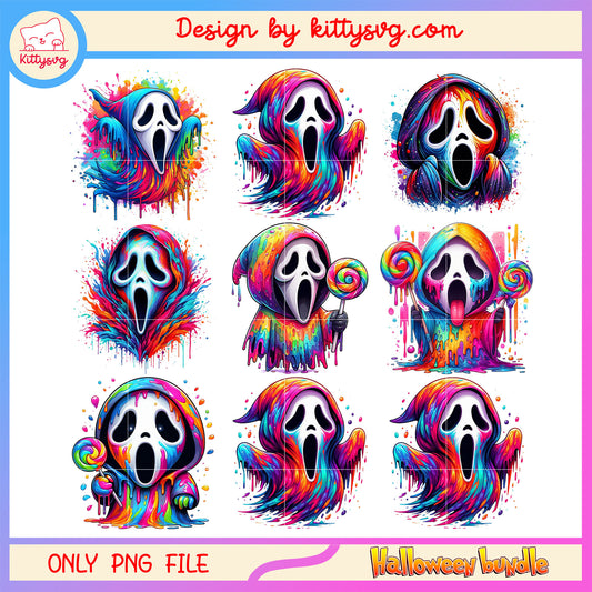 Ghostface water color halloween bundle png, ghostface horror​ png