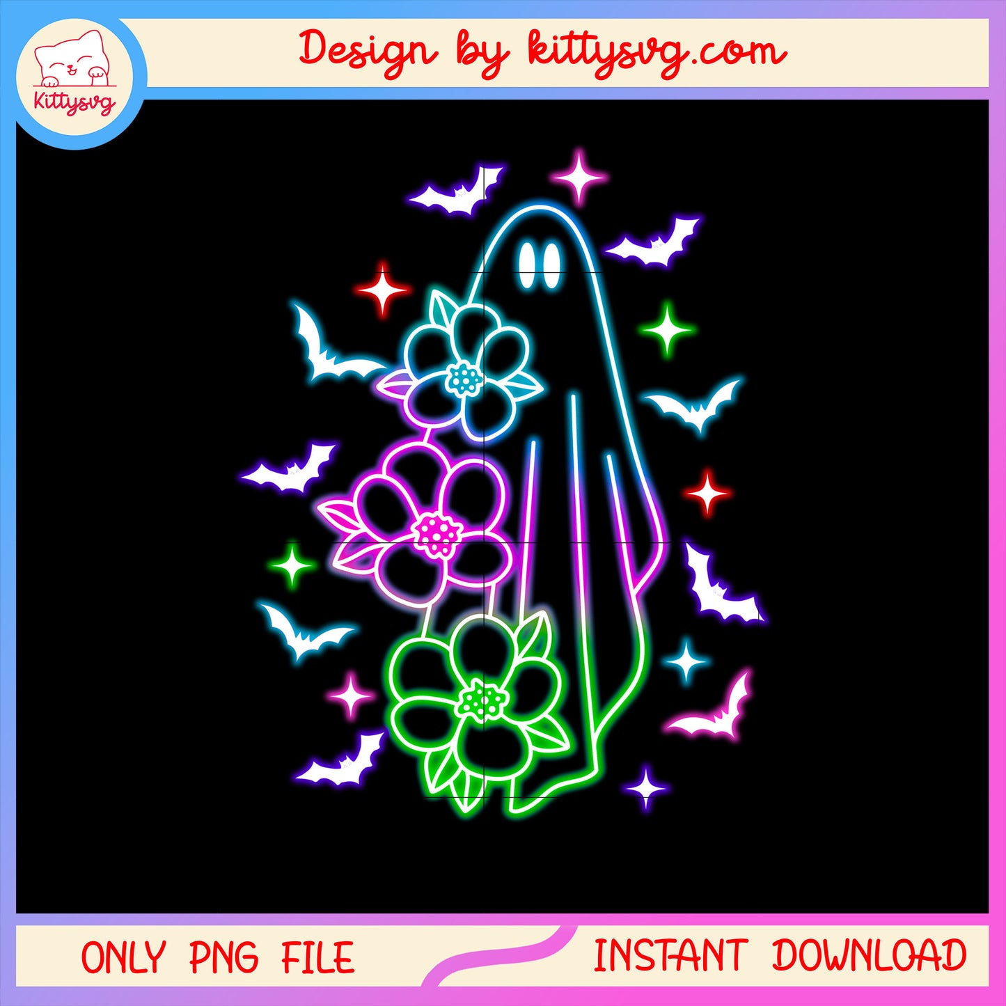 Ghost halloween and flower neon png, ghosts halloween png