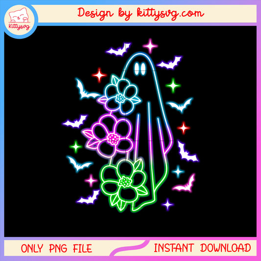 Ghost halloween and flower neon png, ghosts halloween png
