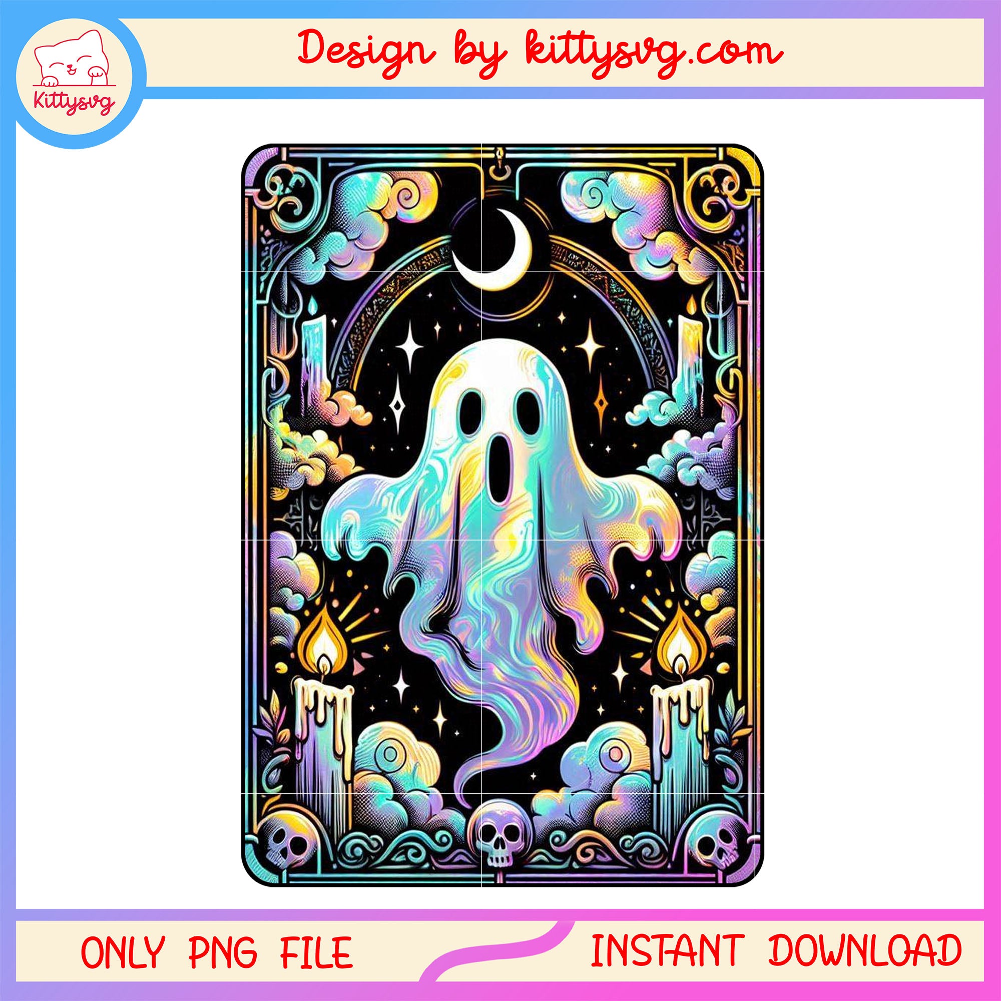 Ghost hovering golden tarot card png, horror ghost tarot card png ...