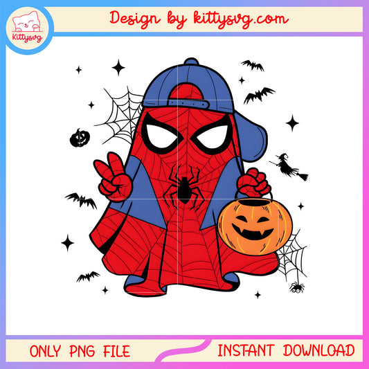Ghost spiderman hand hi pumpkin png, halloween ghost design png