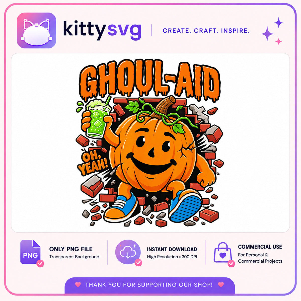 Ghoul Aid Halloween PNG, Funny Pumpkin Halloween PNG, Fall PNG