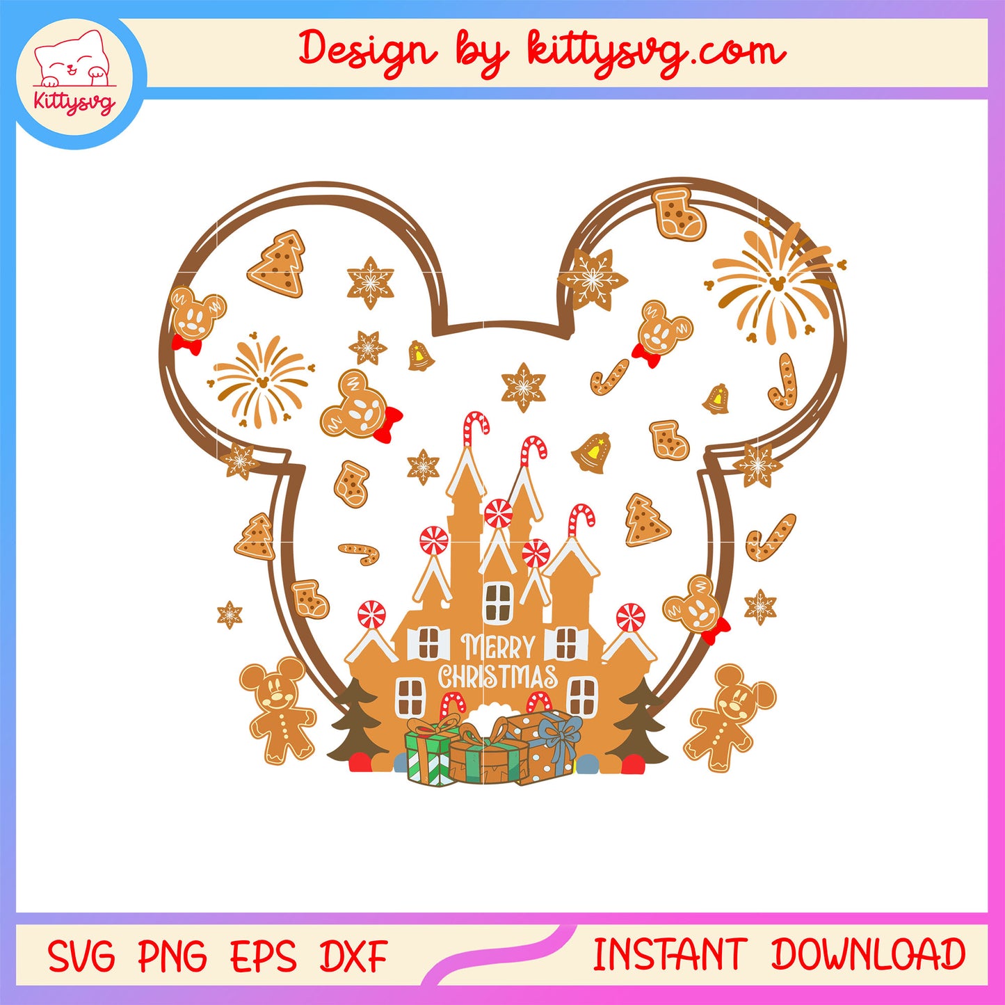 Gingerbread mickey head merry christmas svg, disney cookie svg