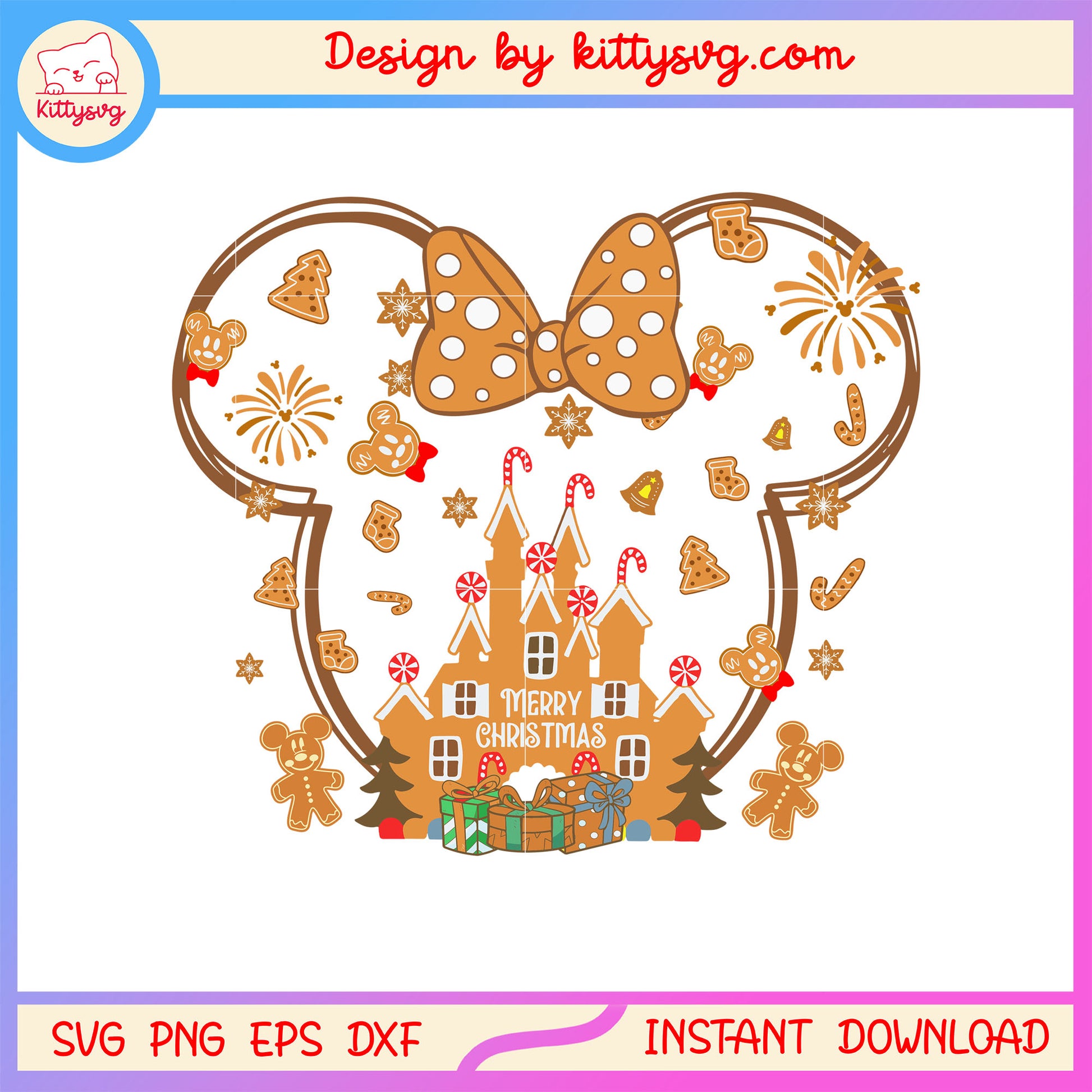 Gingerbread minnie head merry christmas svg, disney cookies svg