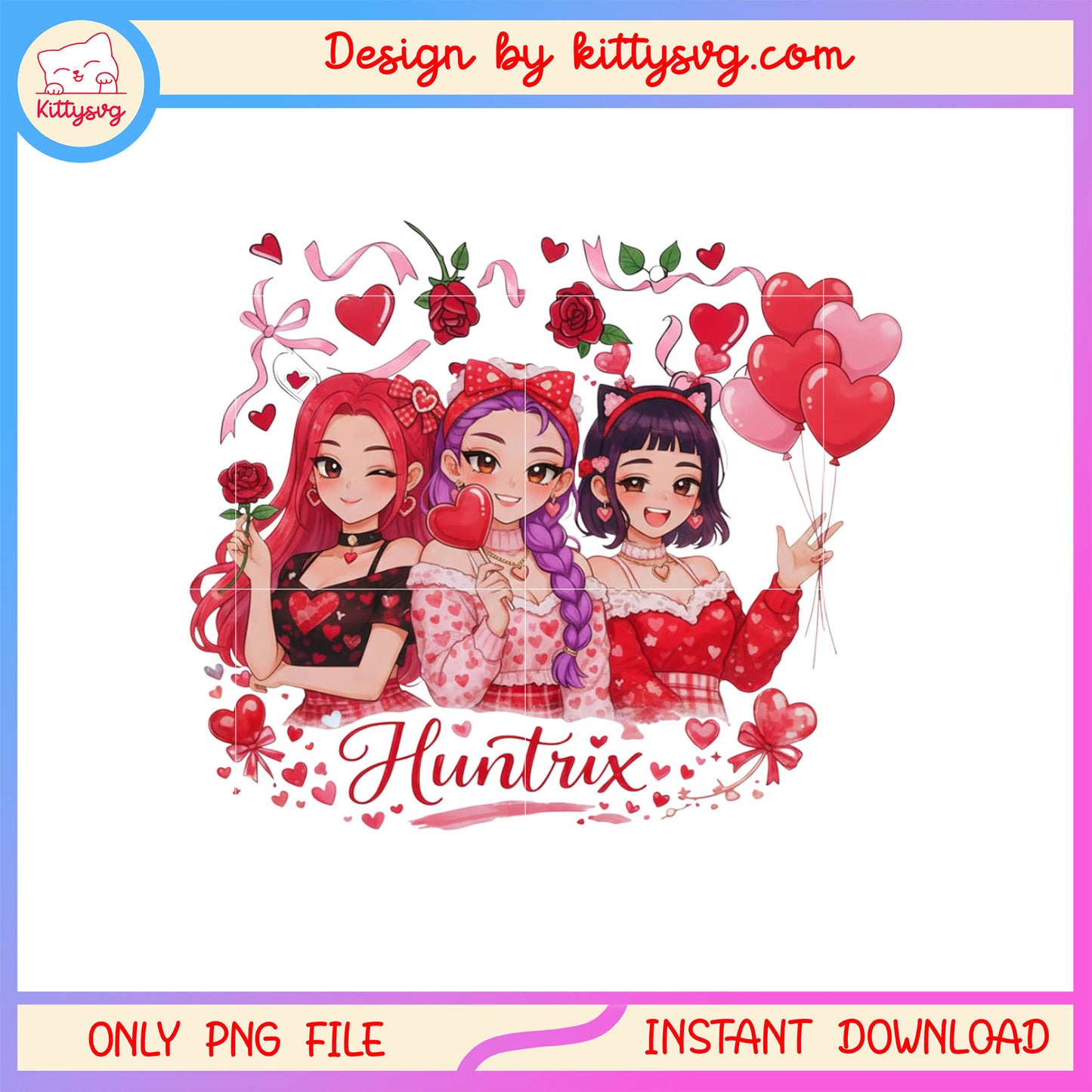 Girl kpop huntrix balloon valentine png,  kpop demon hunters png