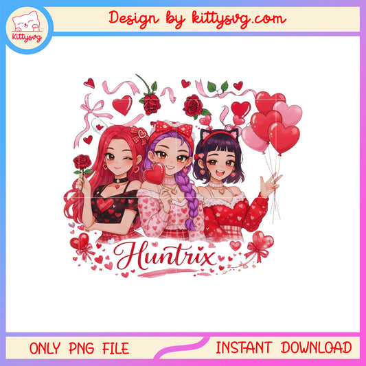 Girl kpop huntrix balloon valentine png,  kpop demon hunters png