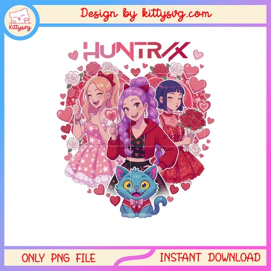 Girl love kpop huntrix valentine png,  kpop demon hunters png