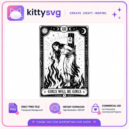 Girls Will Be Girls Tarot Card PNG, Witch Tarot PNG, Feminist PNG