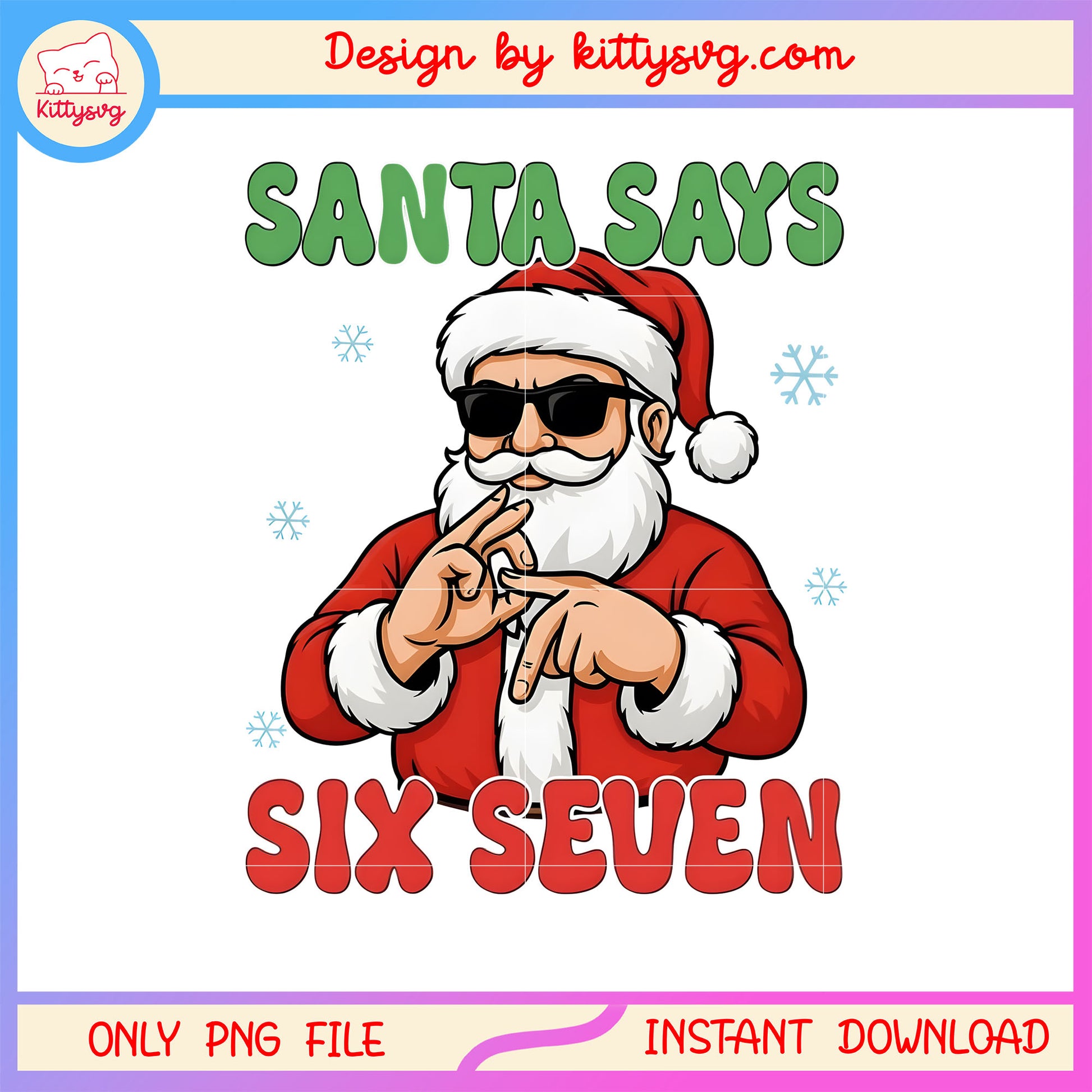 Glasses santa says six seven meme png, christmas santa png