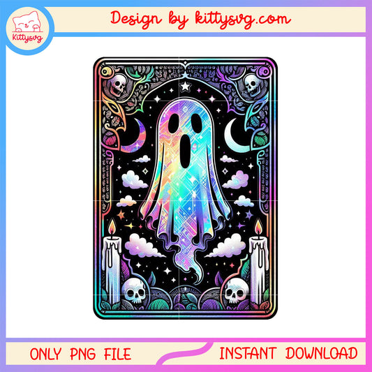 Gliter scary ghost tarot card png, ghost cute tarot card png