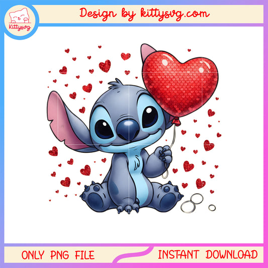 Glitter ball stitch valentine png, stitch valentines day​​ png