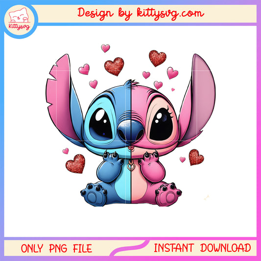 Glitter valentine stitch design png, stitch valentines day​​ png