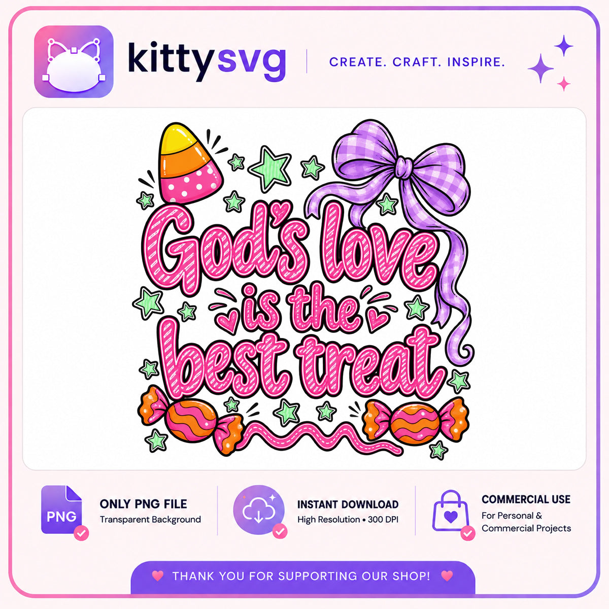 Gods Love Is The Best Treat PNG, Halloween Christian PNG, Candy Bow PNG