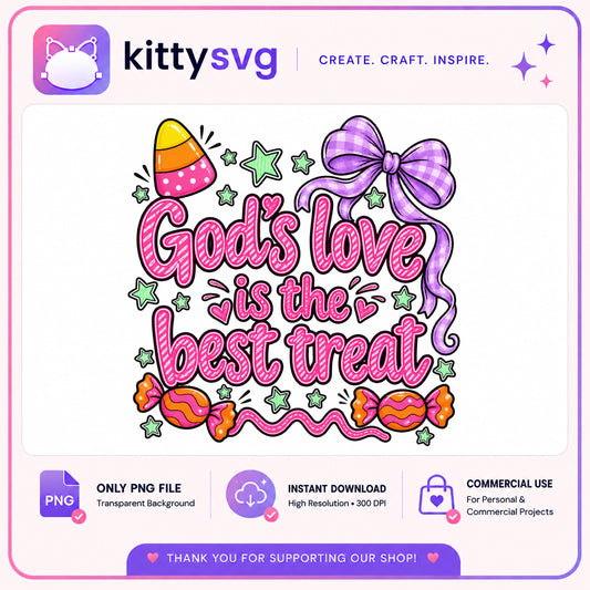 Gods Love Is The Best Treat PNG, Halloween Christian PNG, Candy Bow PNG