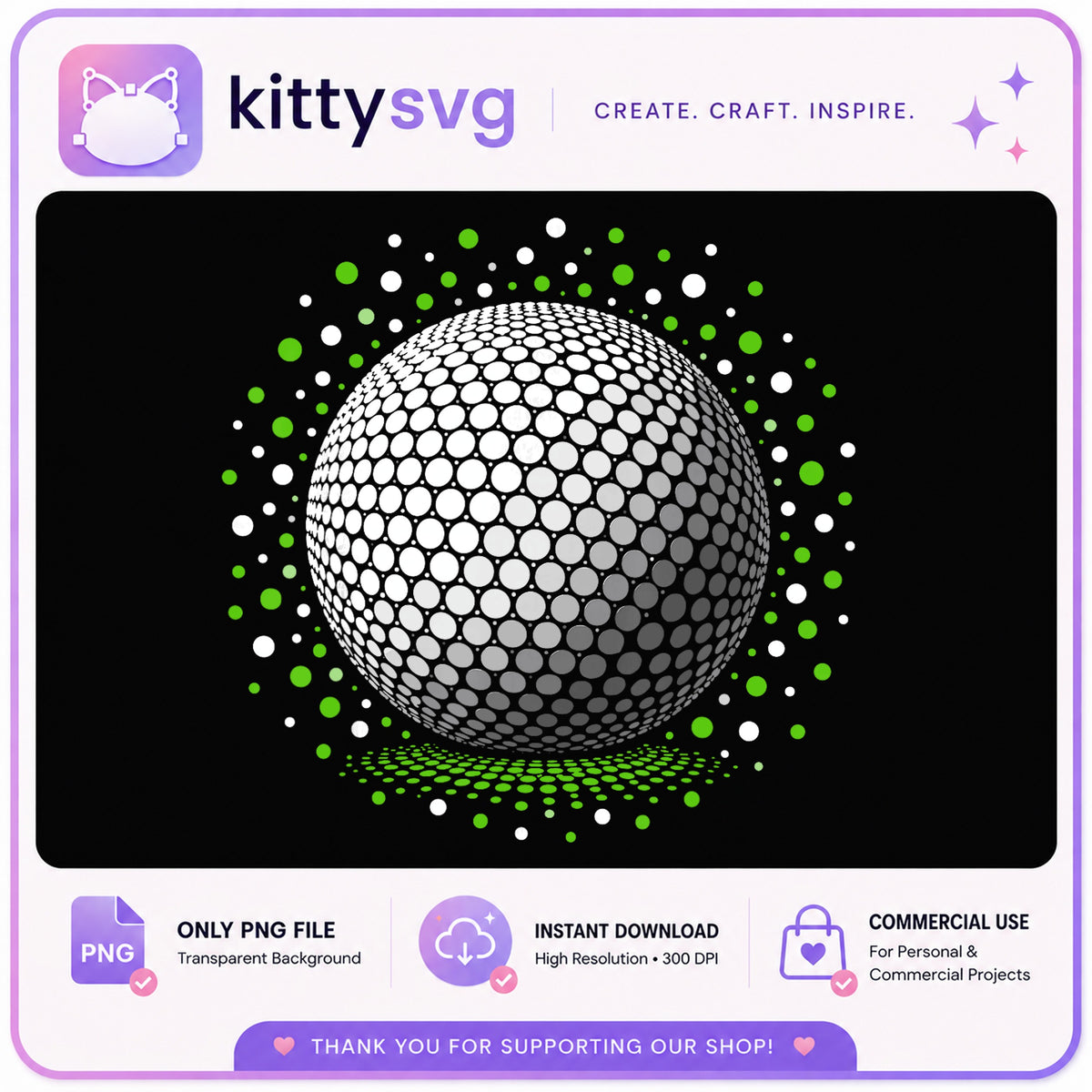Golf Ball Halftone Dot PNG, Disco Ball Clipart, Sport PNG