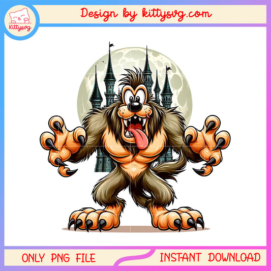 Goofy castle halloween design png, disney goofy character png