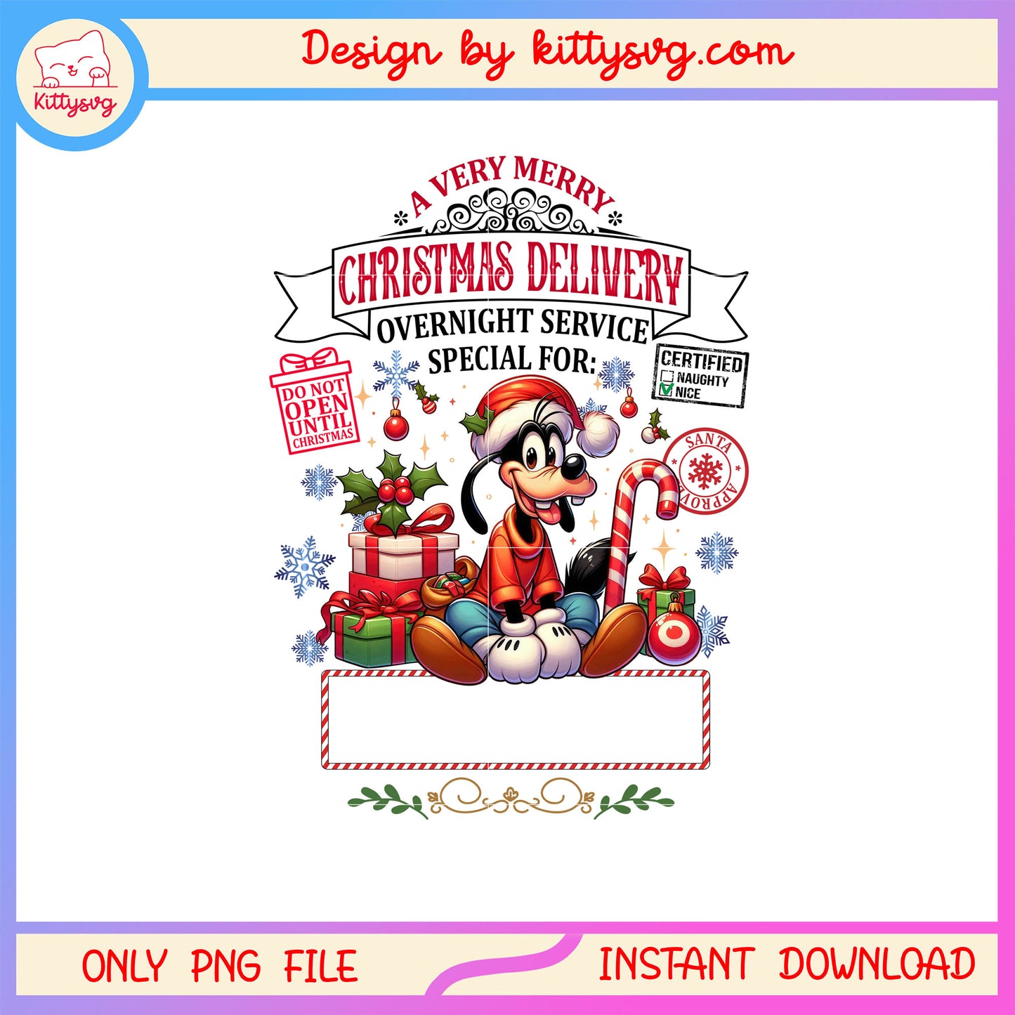 Goofy very merry christmas delivery png, disney goofy png