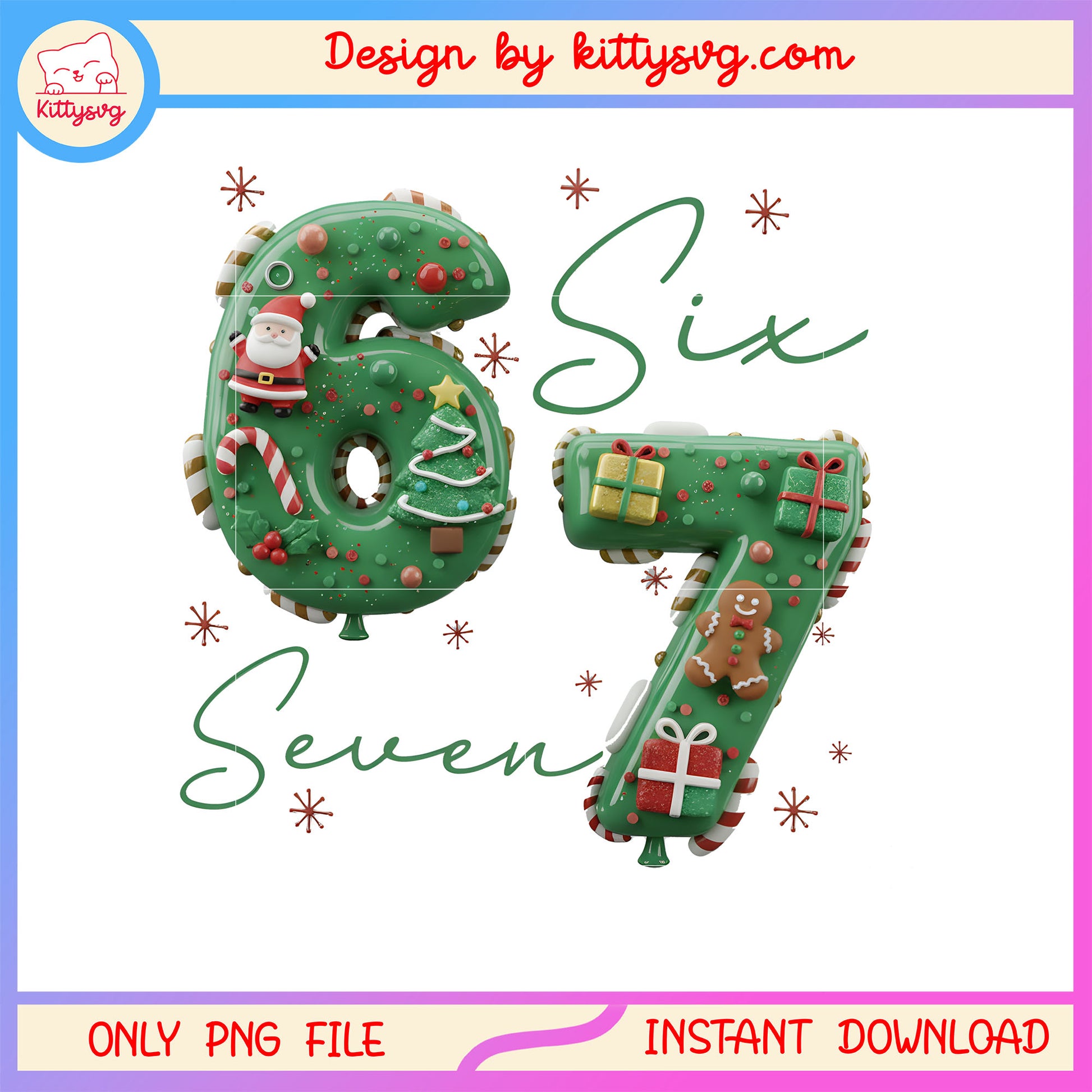 Green christmas 67 number font png, christmas decorations png