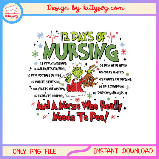 Grinch 12 days of nursing christmas png, grinch christmas quotes png 
