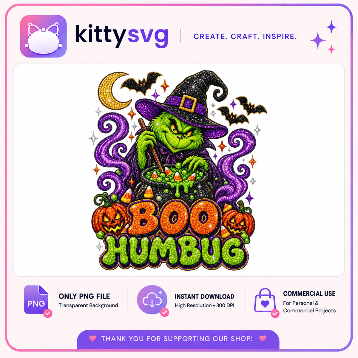 Grinch Boo Humbug Halloween PNG, Witch Grinch PNG, Spooky PNG