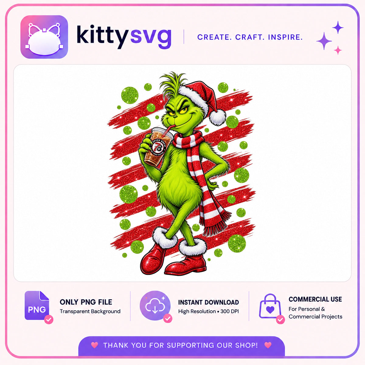 Grinch Christmas Coffee PNG, Grinch Santa PNG, Holiday PNG