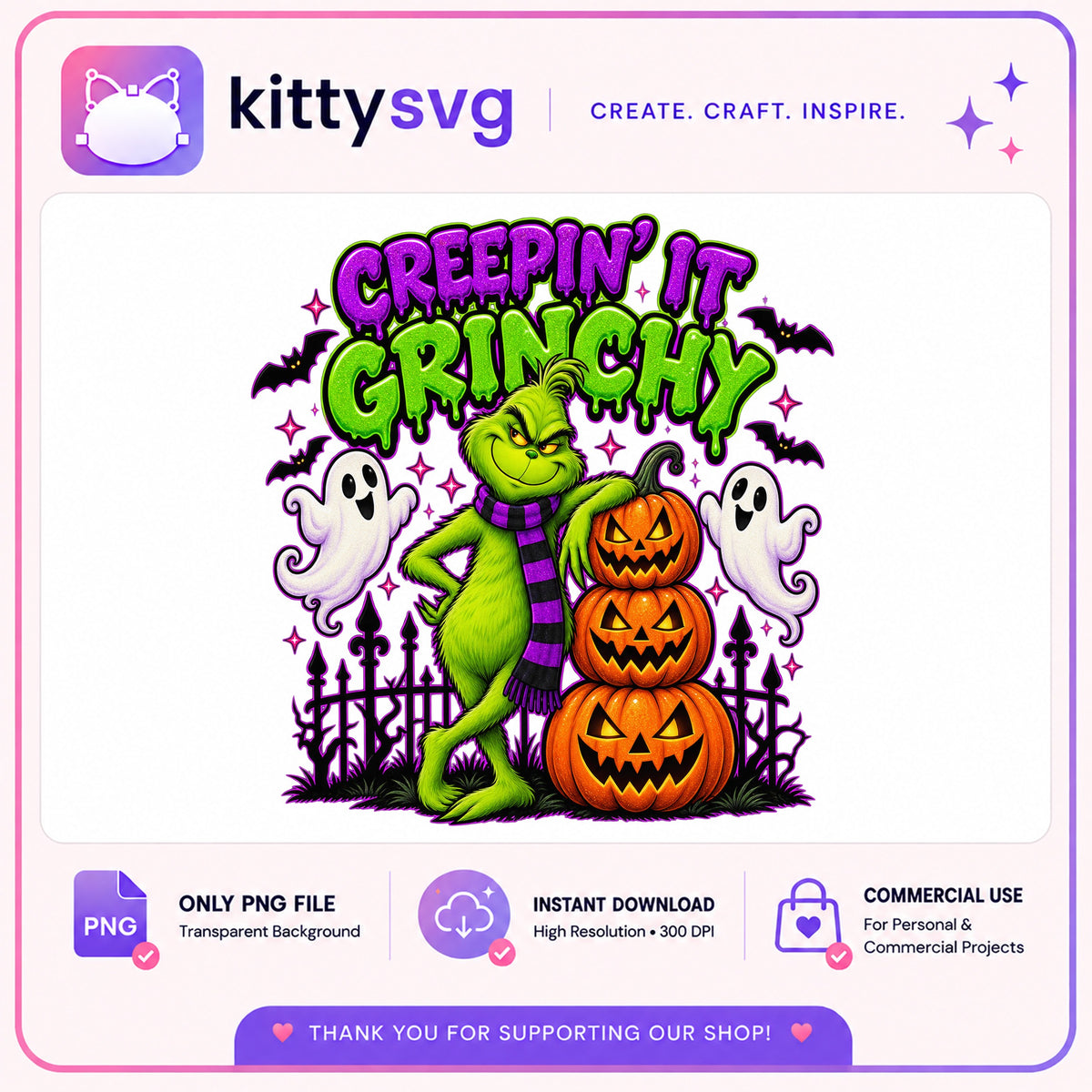 Grinch Halloween PNG, Creepin It Grinchy PNG, Spooky PNG