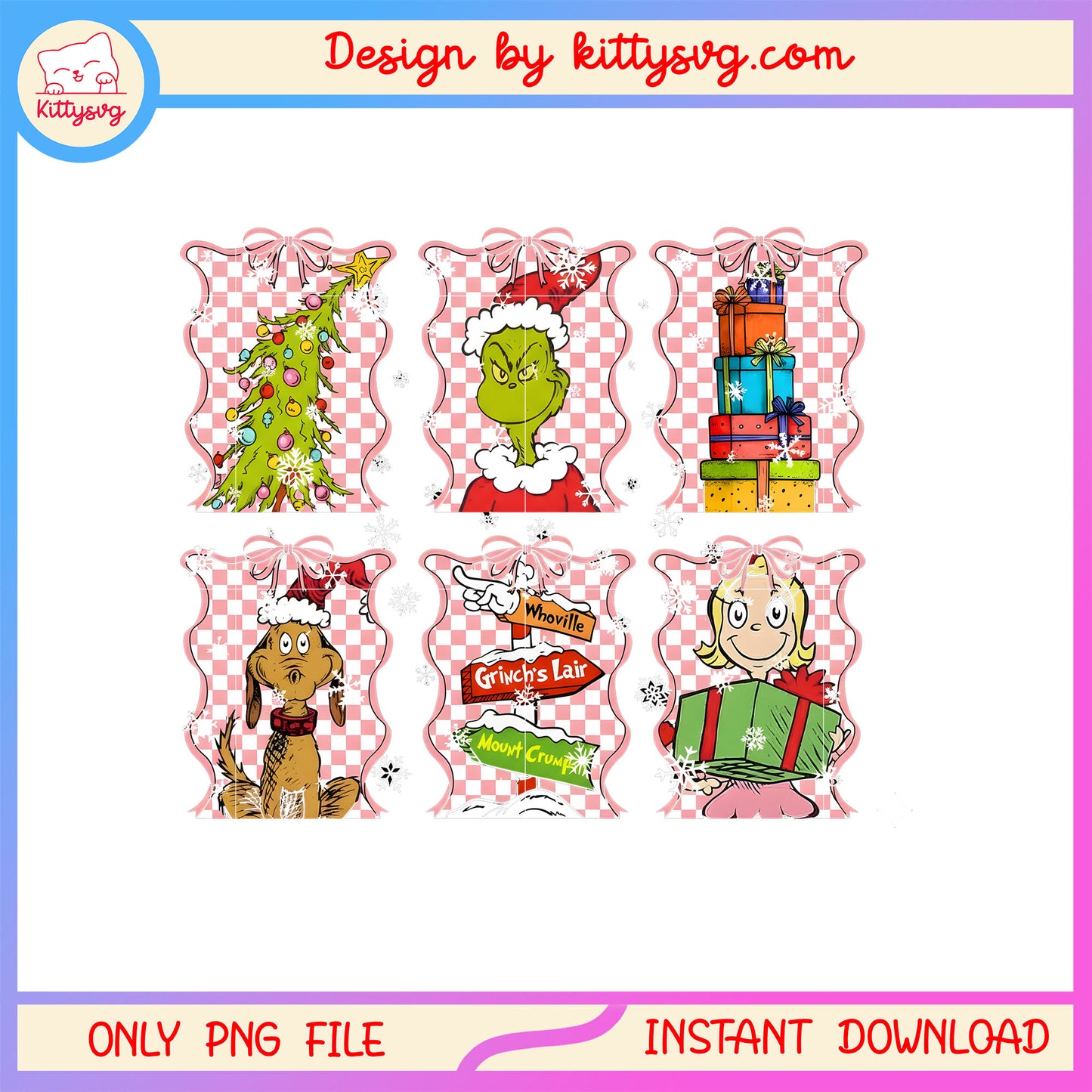 Grinch cartoon coquette bow christmas png, grinch christmas png