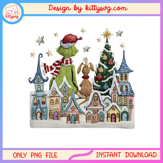 Grinch christmas tree houses patchwork png, grinch dog png