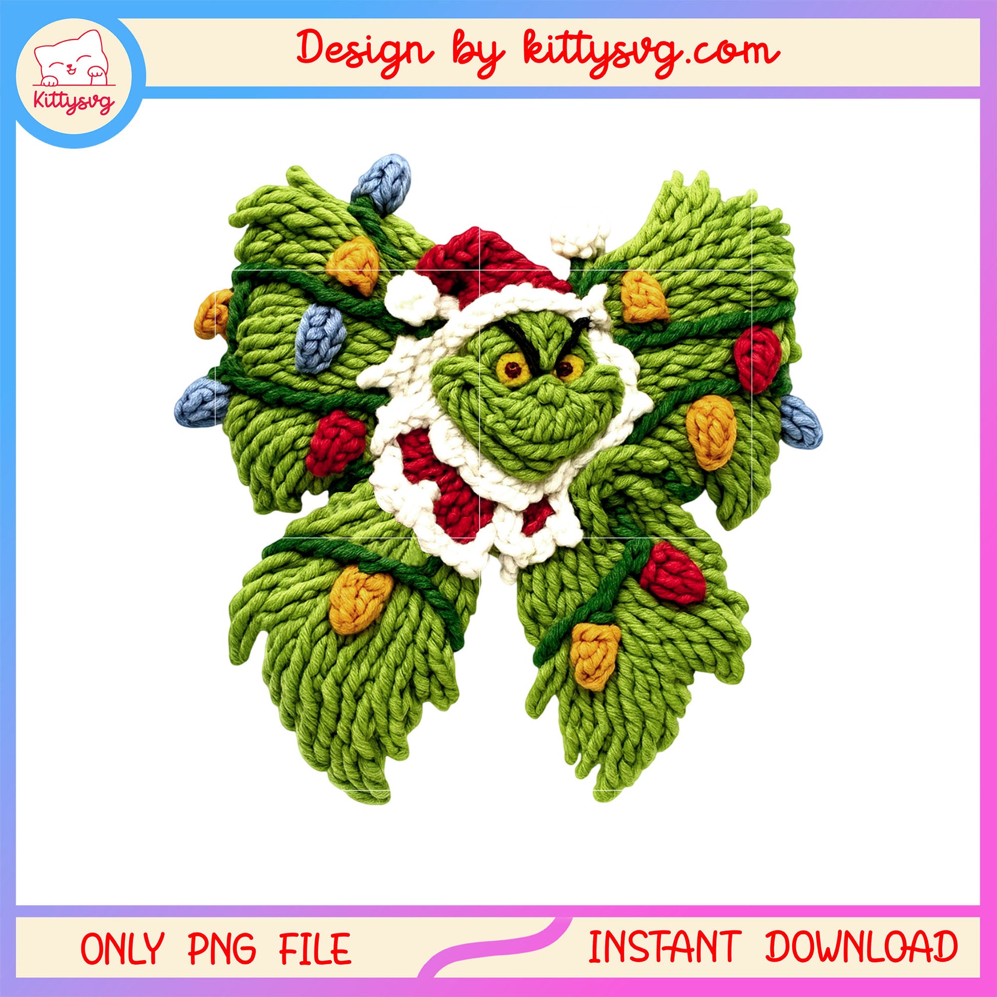 Grinch face big bow christmas lights patchwork png, mr grinch png