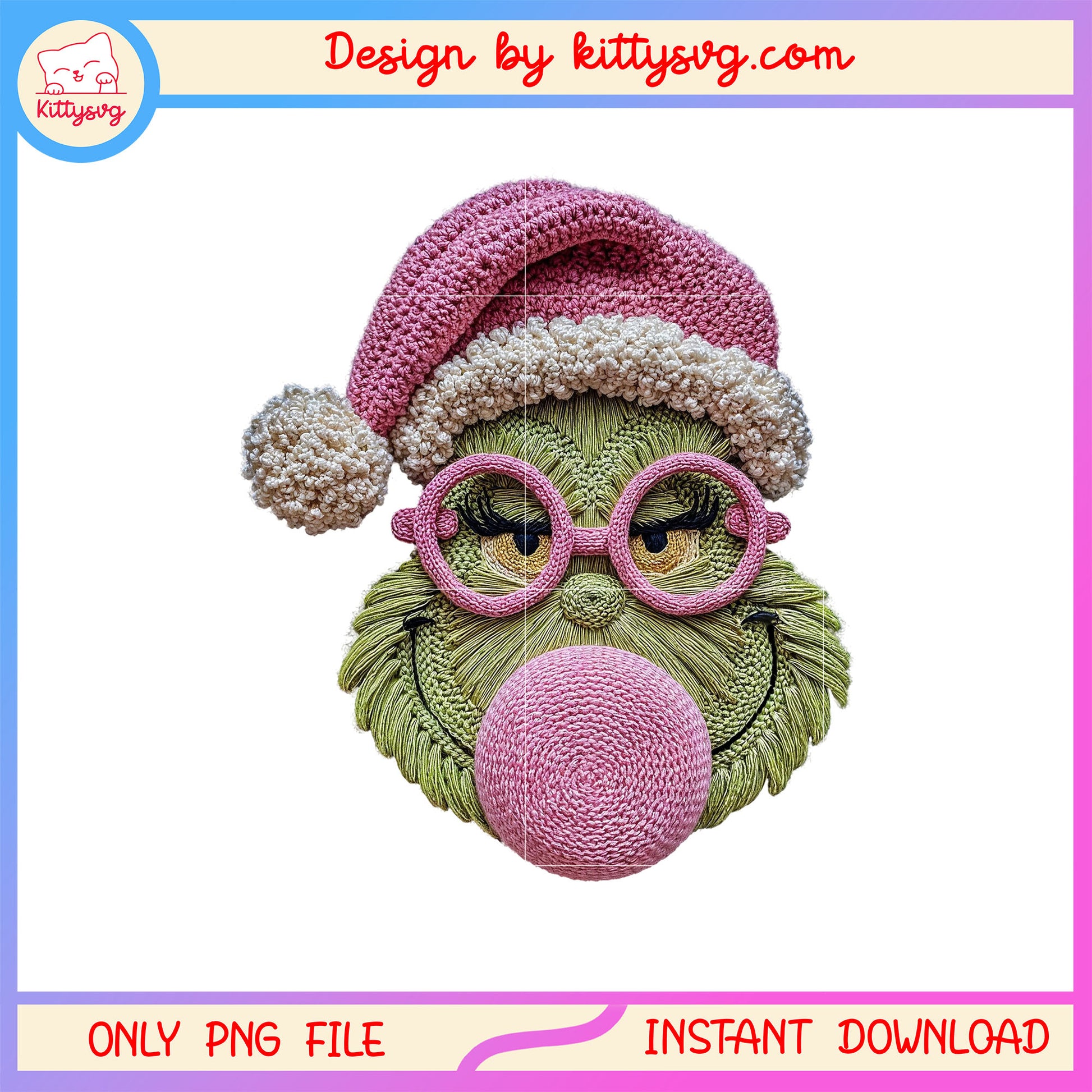 Grinch face blow bubblegum christmas patchwork png, baby grinch png
