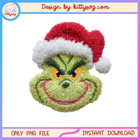 Grinch face christmas patchwork design png, grinch christmas png
