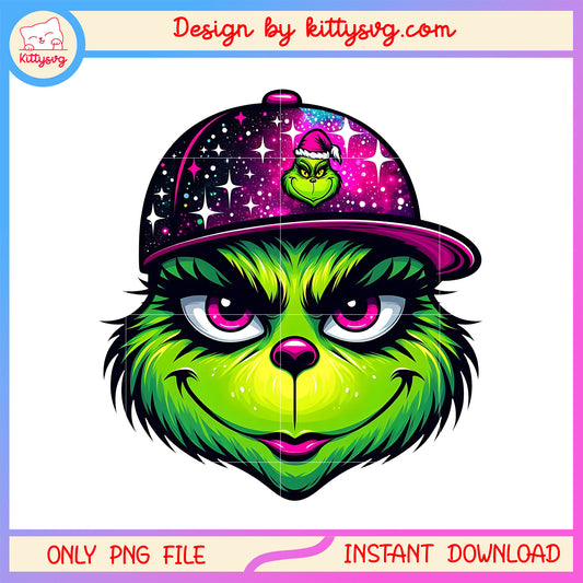 Grinch face twinked hip hop cap png, miss grinch png