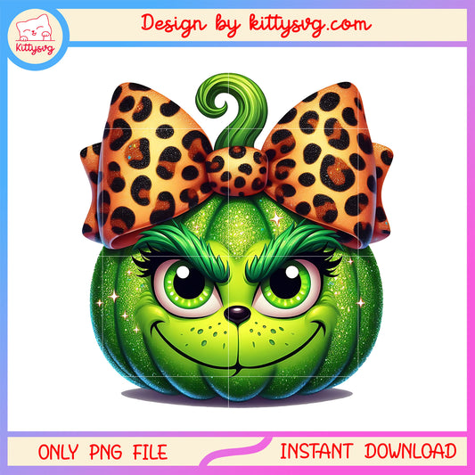 Grinch girl pumpkin face bow tie png, grinch pumpkin png, halloween png