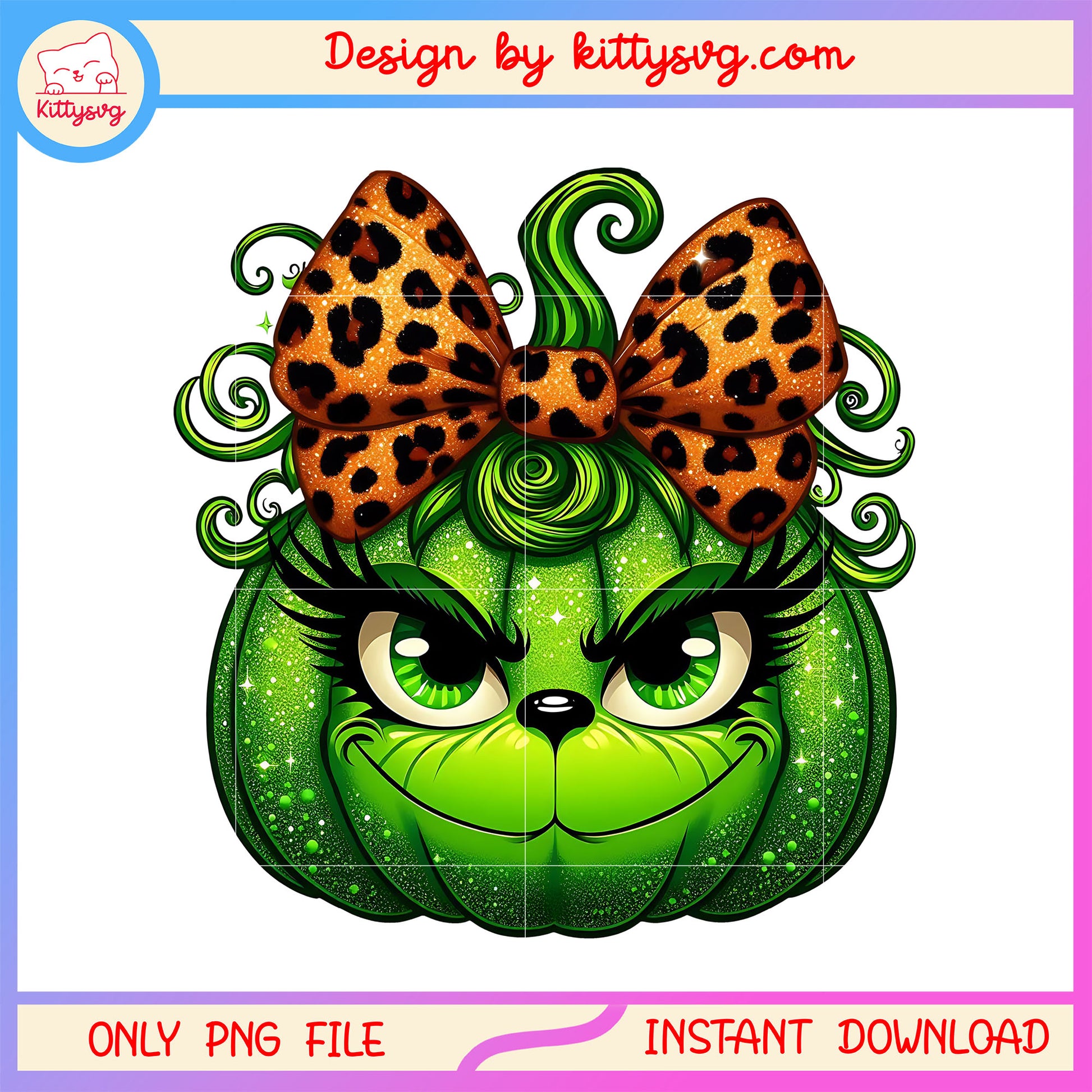 Grinch girl pumpkin leopard bow png, the frinch png, pumkin png