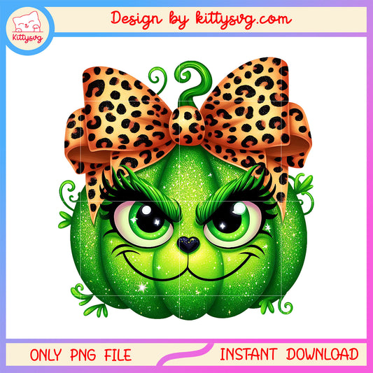 Grinch girl smile face twinked pumpkin png, grinch character png