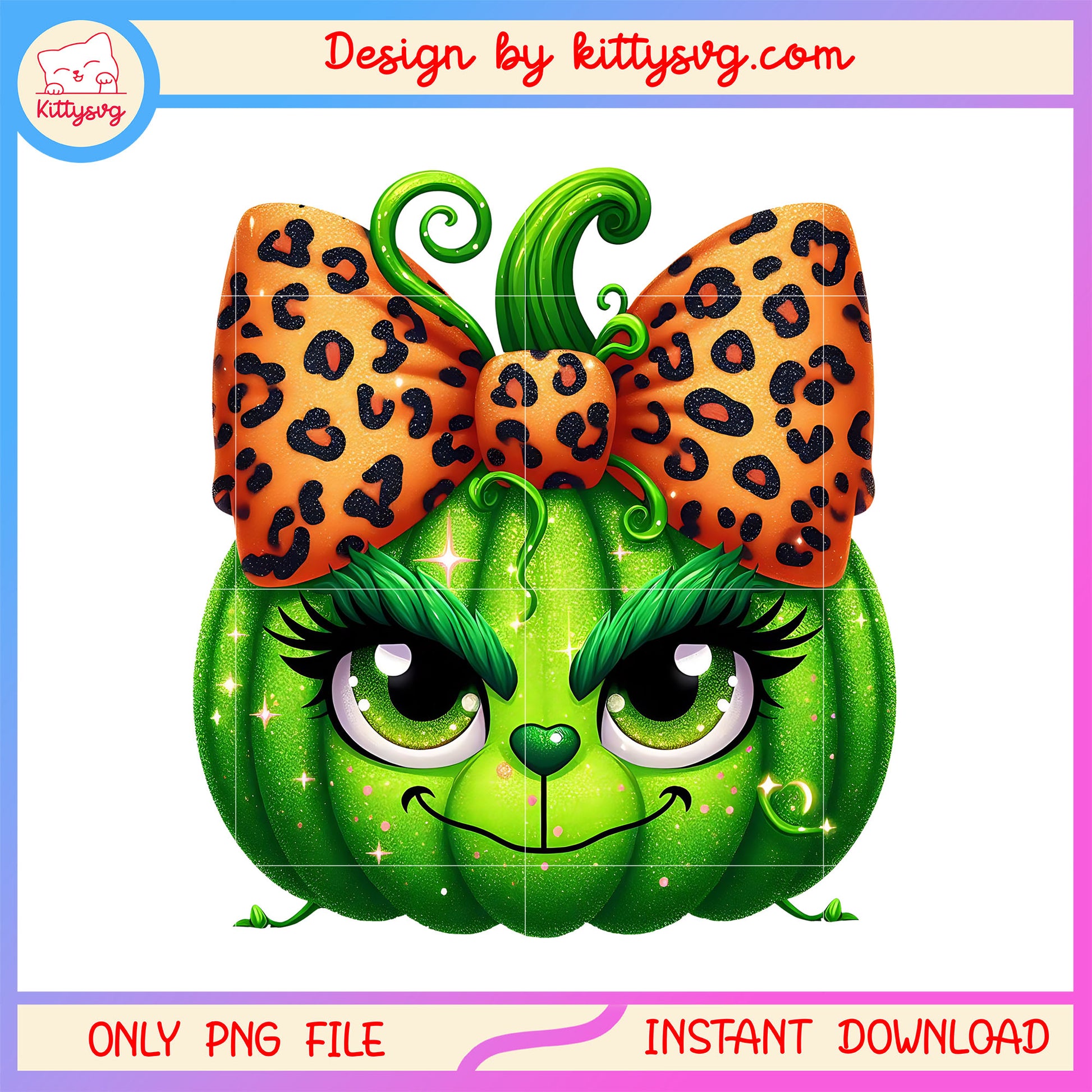 Grinch little girl pumpkin leopard bow png, baby grinch png