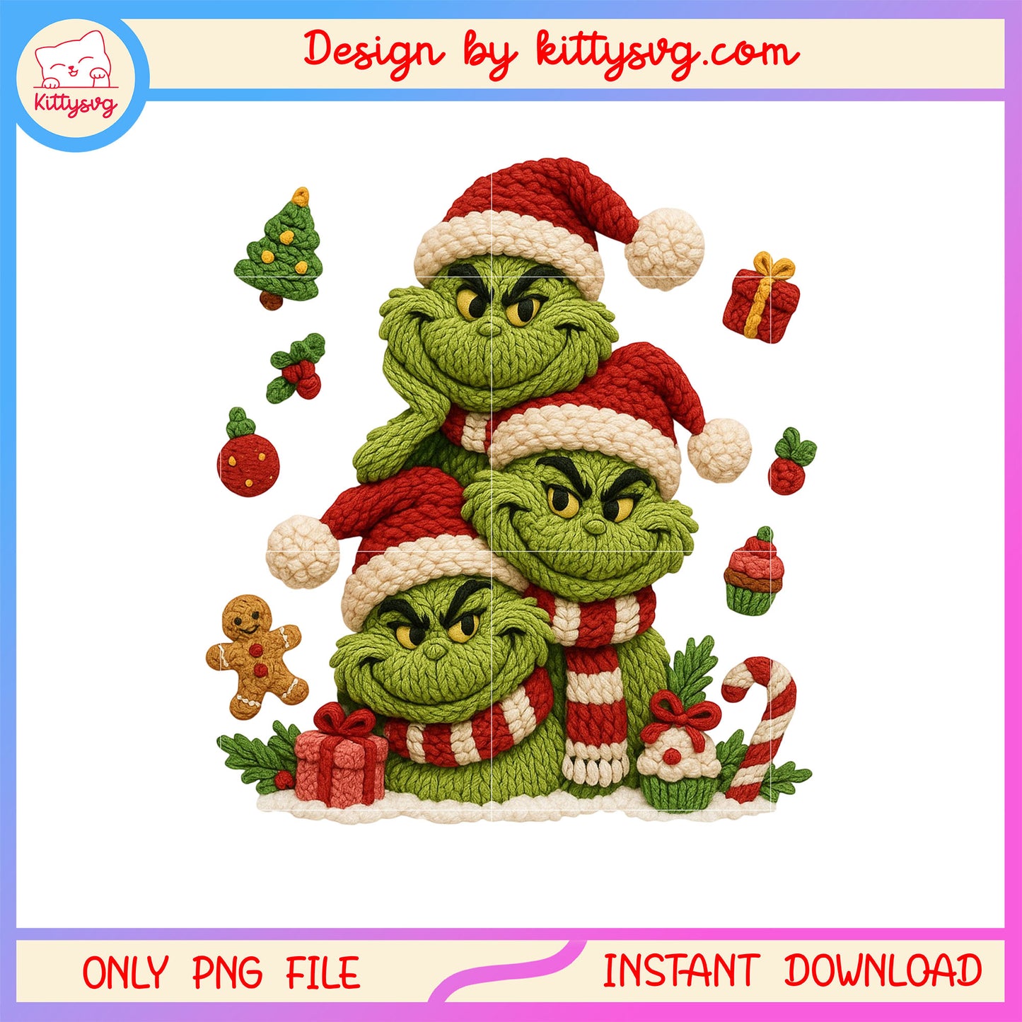 Grinch triple christmas patchwork png, grinch ornaments png