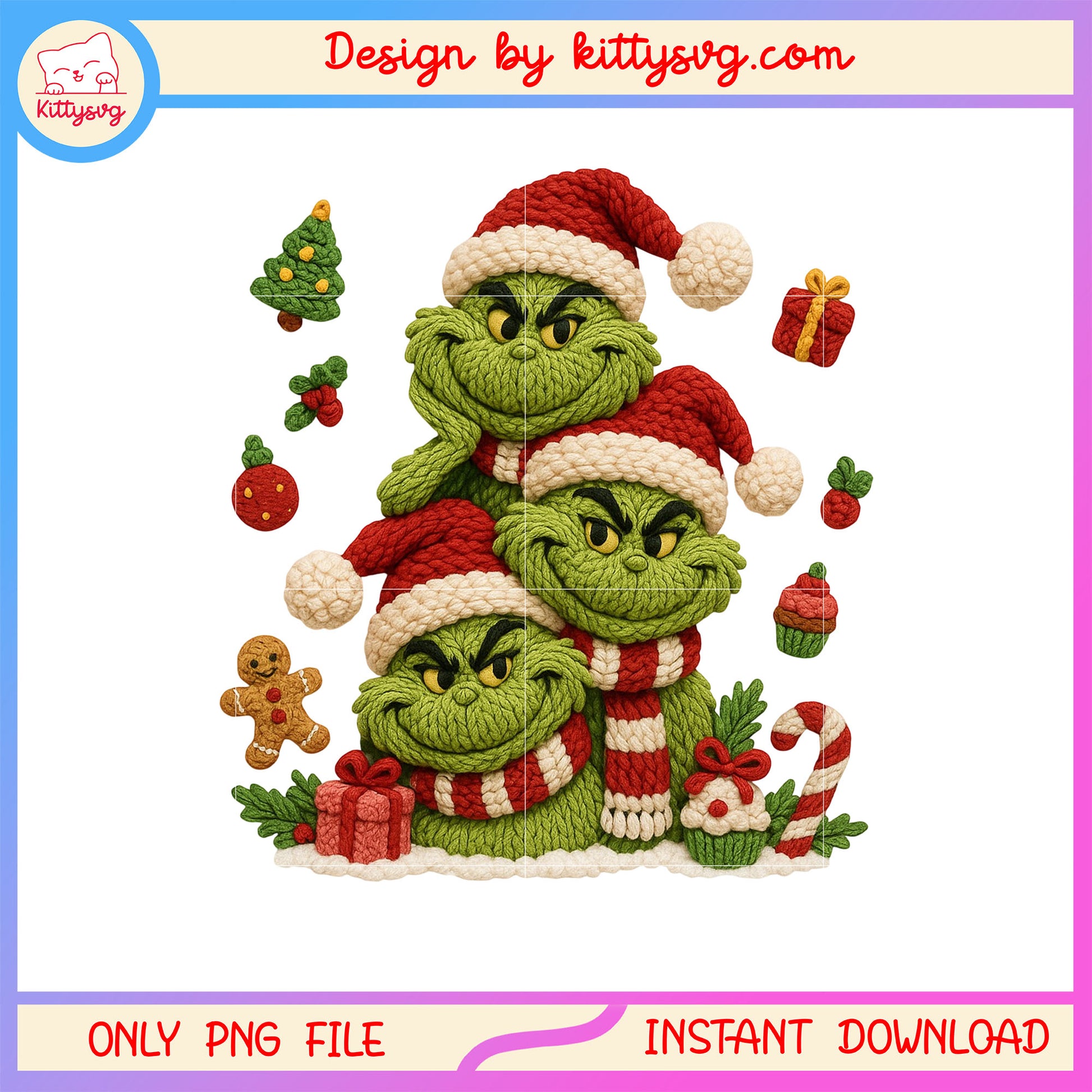 Grinch triple christmas patchwork png, grinch ornaments png