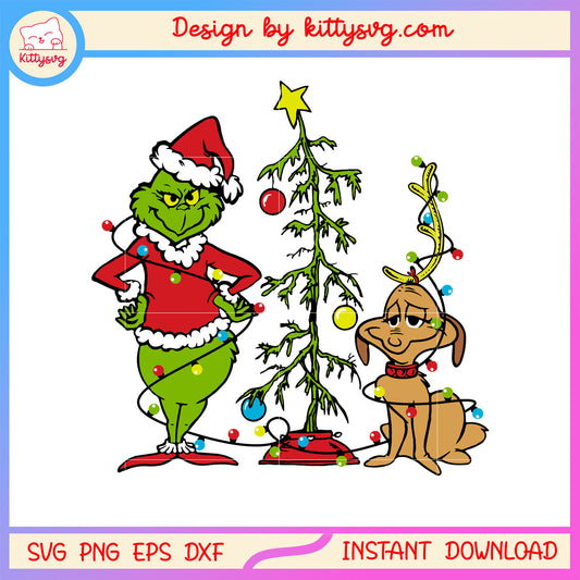 Grinch with dog christmas tree design svg, christmas grinch svg