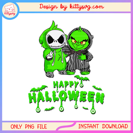 Grinch x Jack skellington happy halloween png, jack skellington png