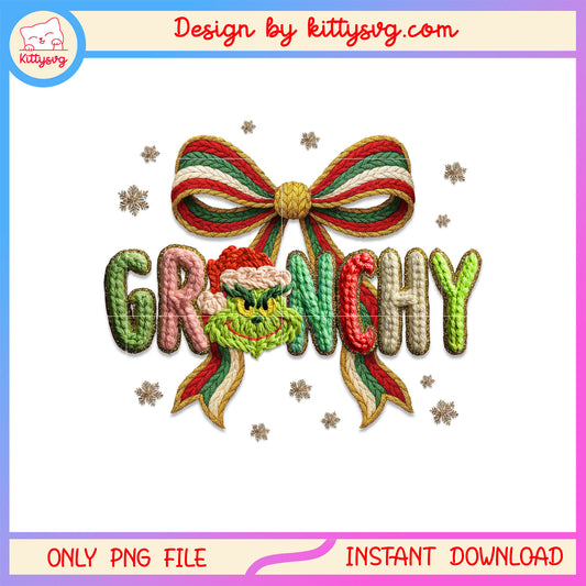 Grinchy face christmas bow patchwork png, the grinch png