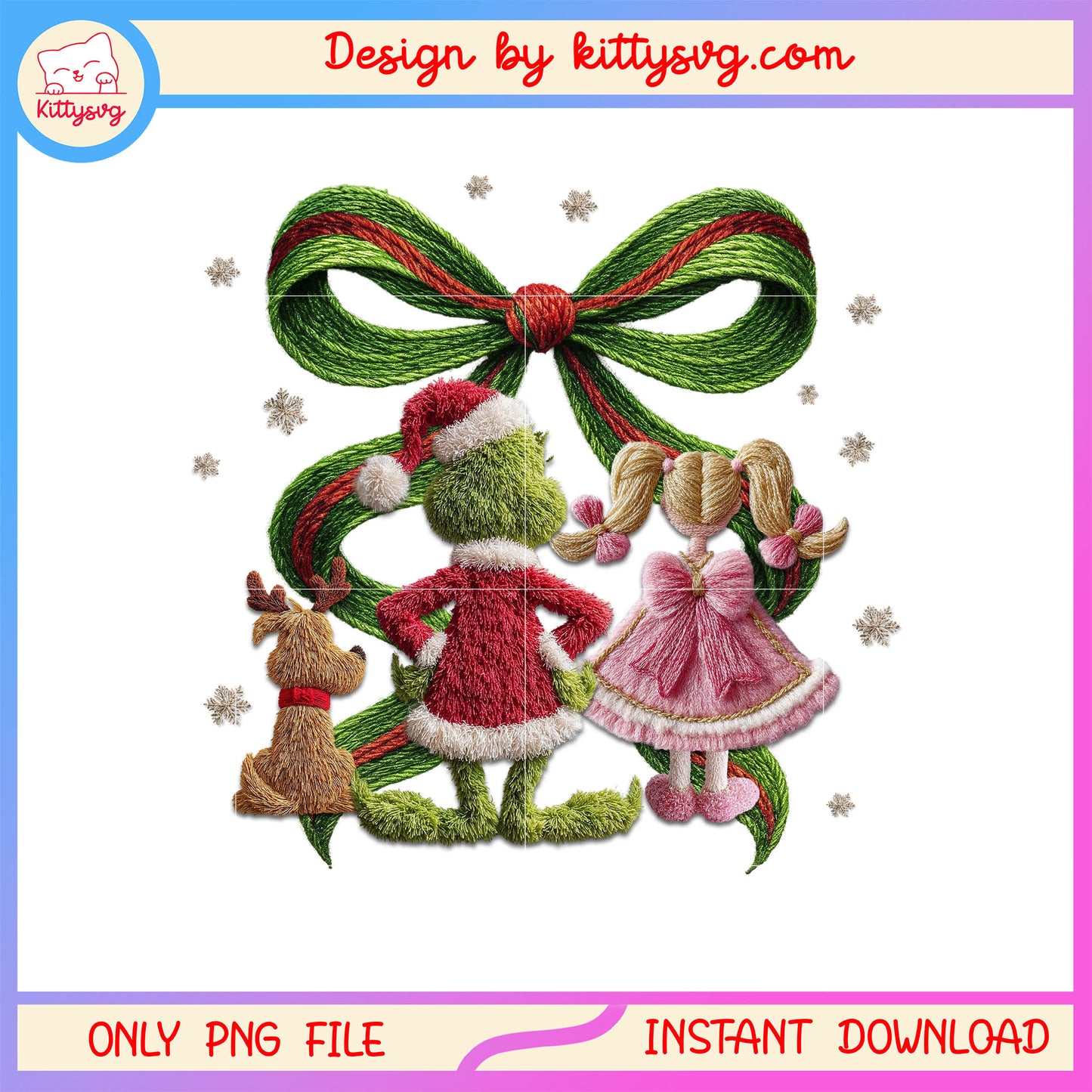 Grinchy friends christmas bow patchwork png, grinch christmas decor png
