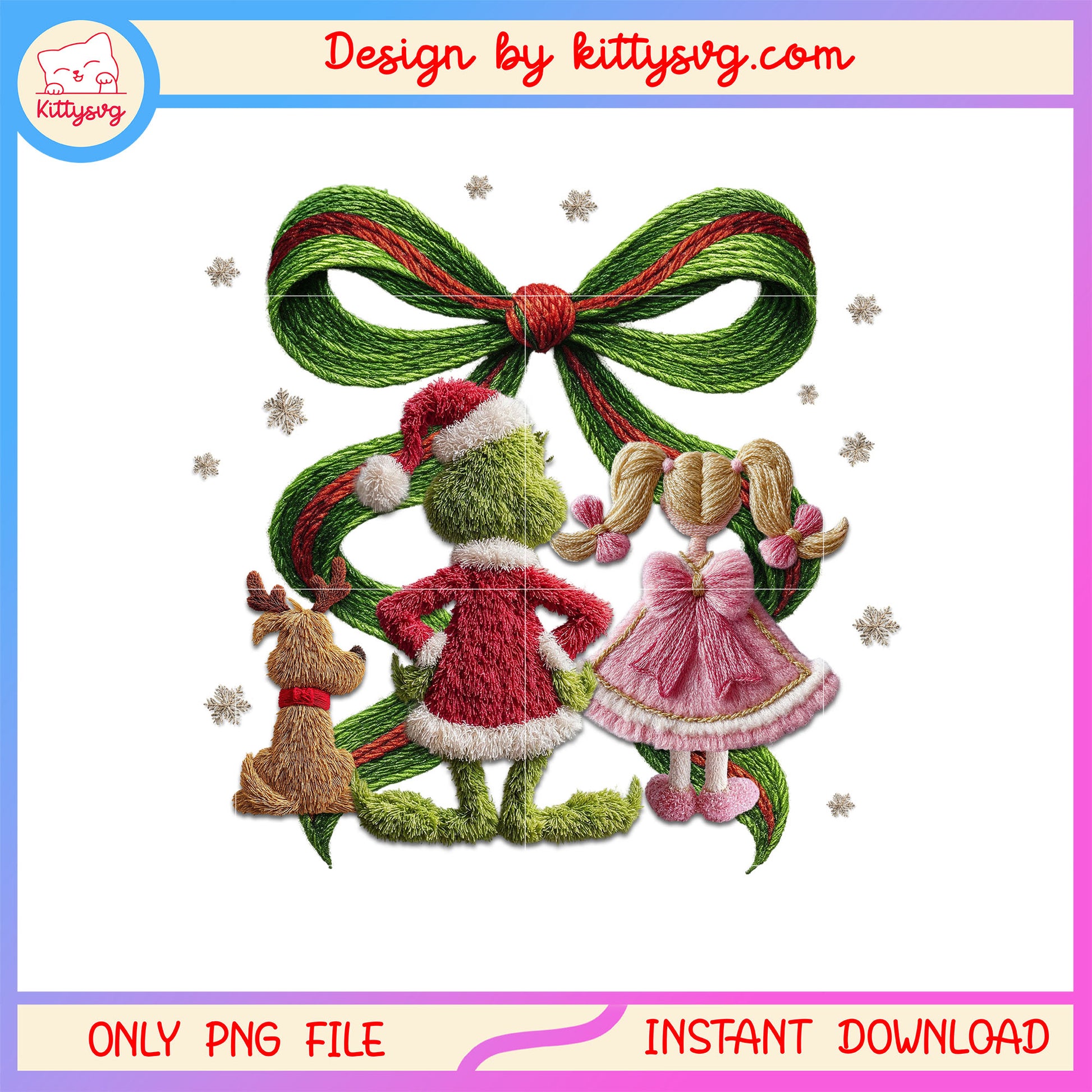 Grinchy friends christmas bow patchwork png, grinch christmas decor png